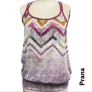 PRANA built in bra athletic strapped purple white tank + size XS
